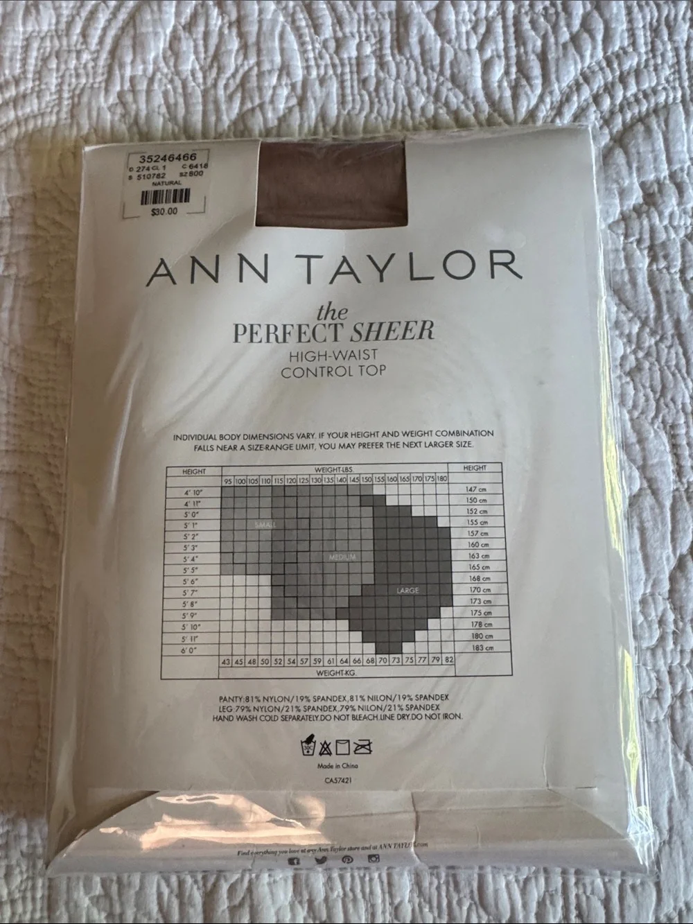Ann Taylor Sheer High-Waist Control Top Tights in Natural